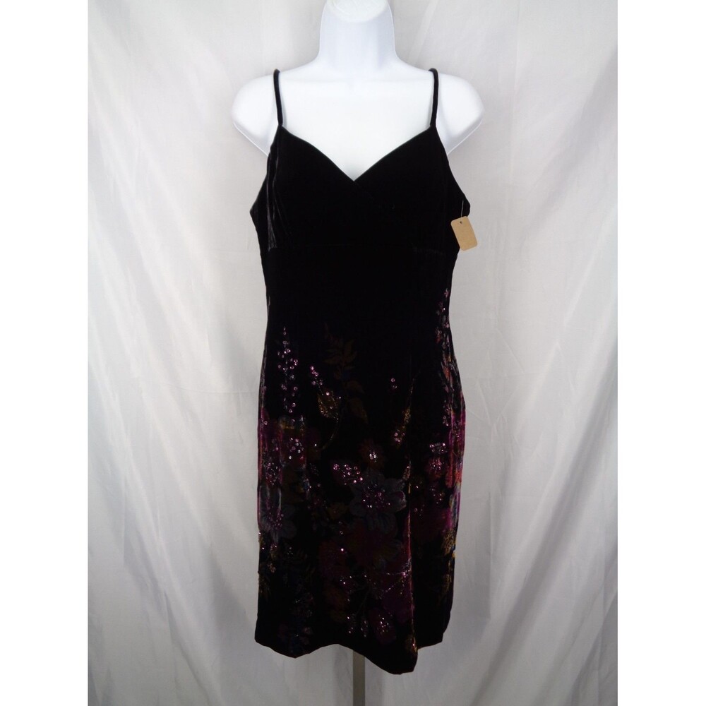 Rimini by Shaw Velvet Floral Sequin Dress Size 8 Cocktail Vintage Y2K 90's